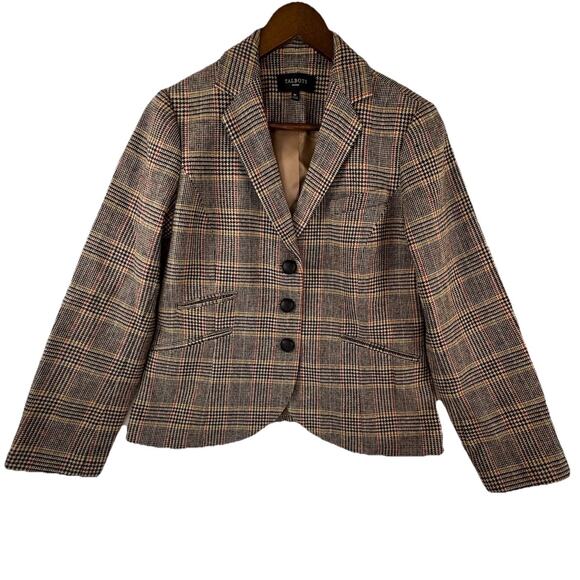 Talbots Womens 8P Plaid Blazer Elbow Patches Equestrian Jacket Workwear Academia - Picture 2 of 8
